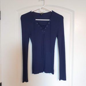 Express Knit Long Sleeve Lace Up Shirt